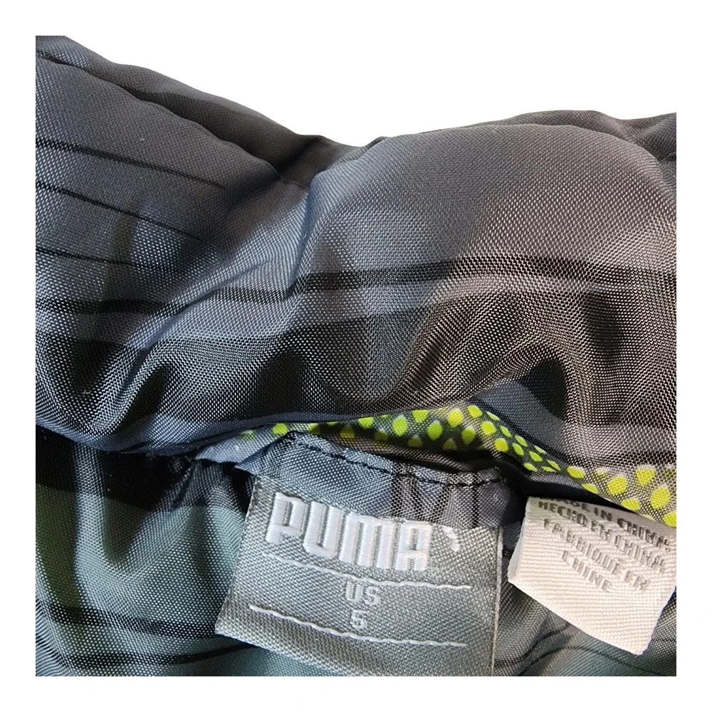 Puma Kids Puffer Vest Grey Lime Green Geometric‎ Print Snap Front Size 5